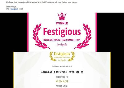 Hollywood professionals mention by email, congratulating Daniela Savassi’s performance in the Menage series